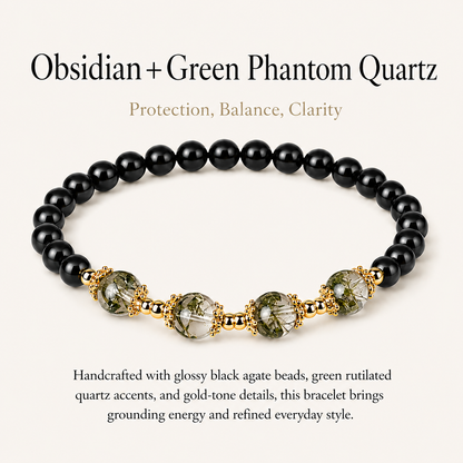 Obsidian & Green Phantom Quartz Energy Bracelets