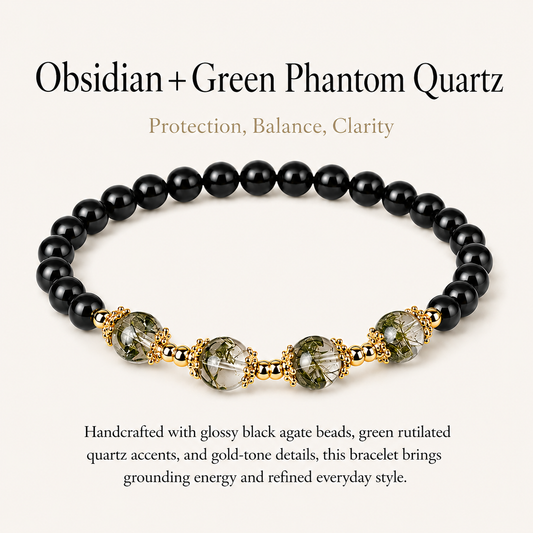 Obsidian & Green Phantom Quartz Energy Bracelets