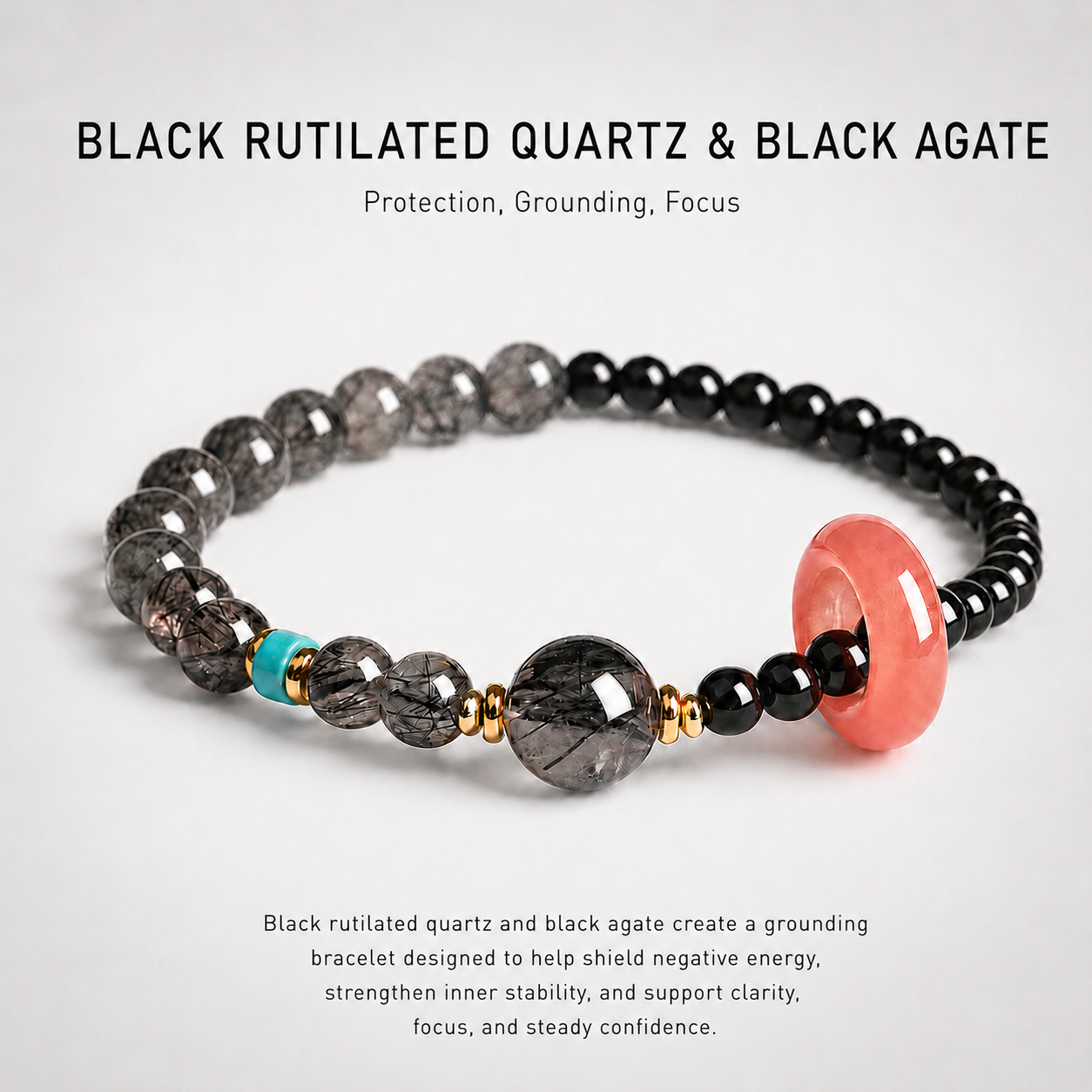 Black Rutilated Quartz & Black Agate Energy Bracelets