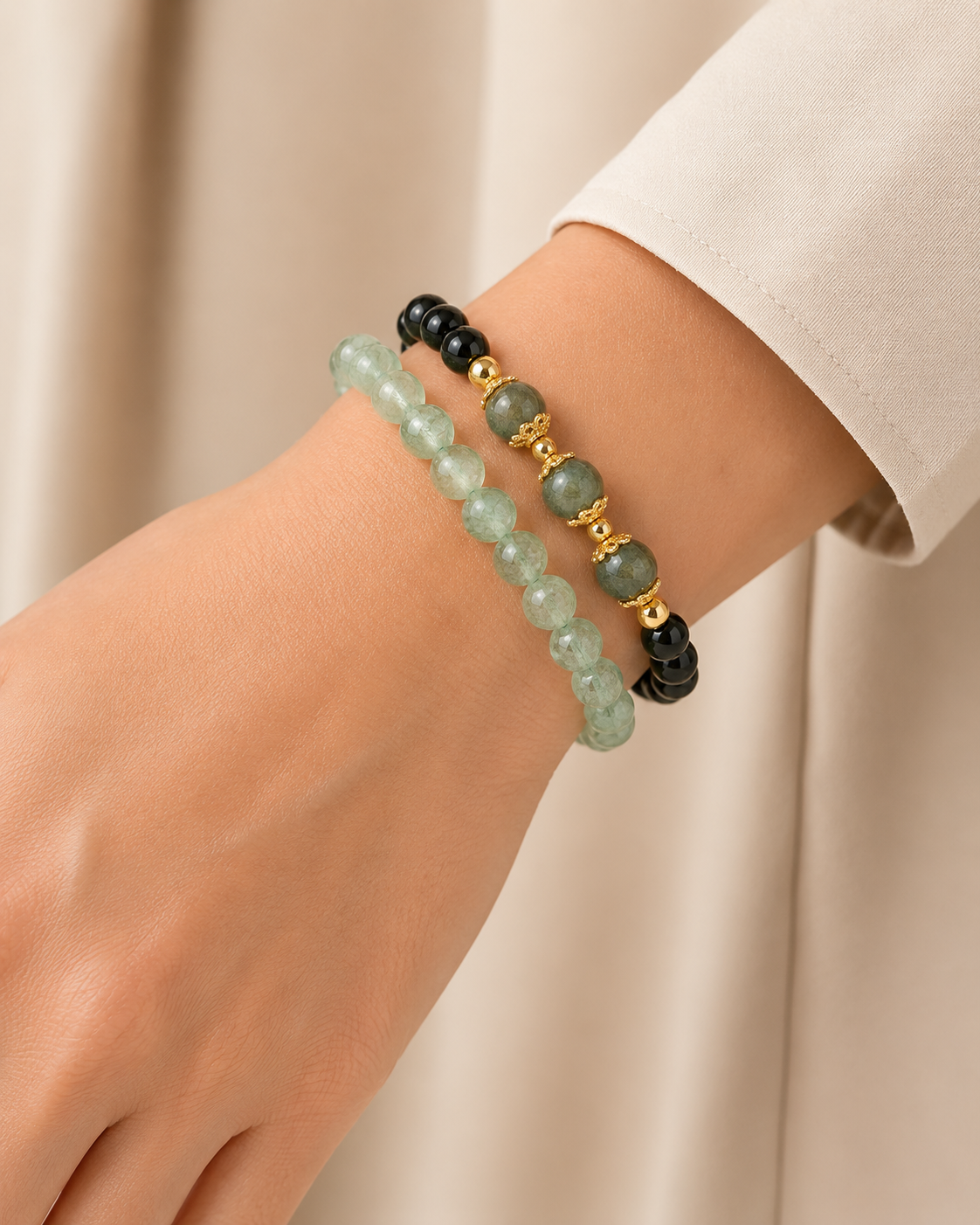 Obsidian & Green Phantom Quartz Energy Bracelets