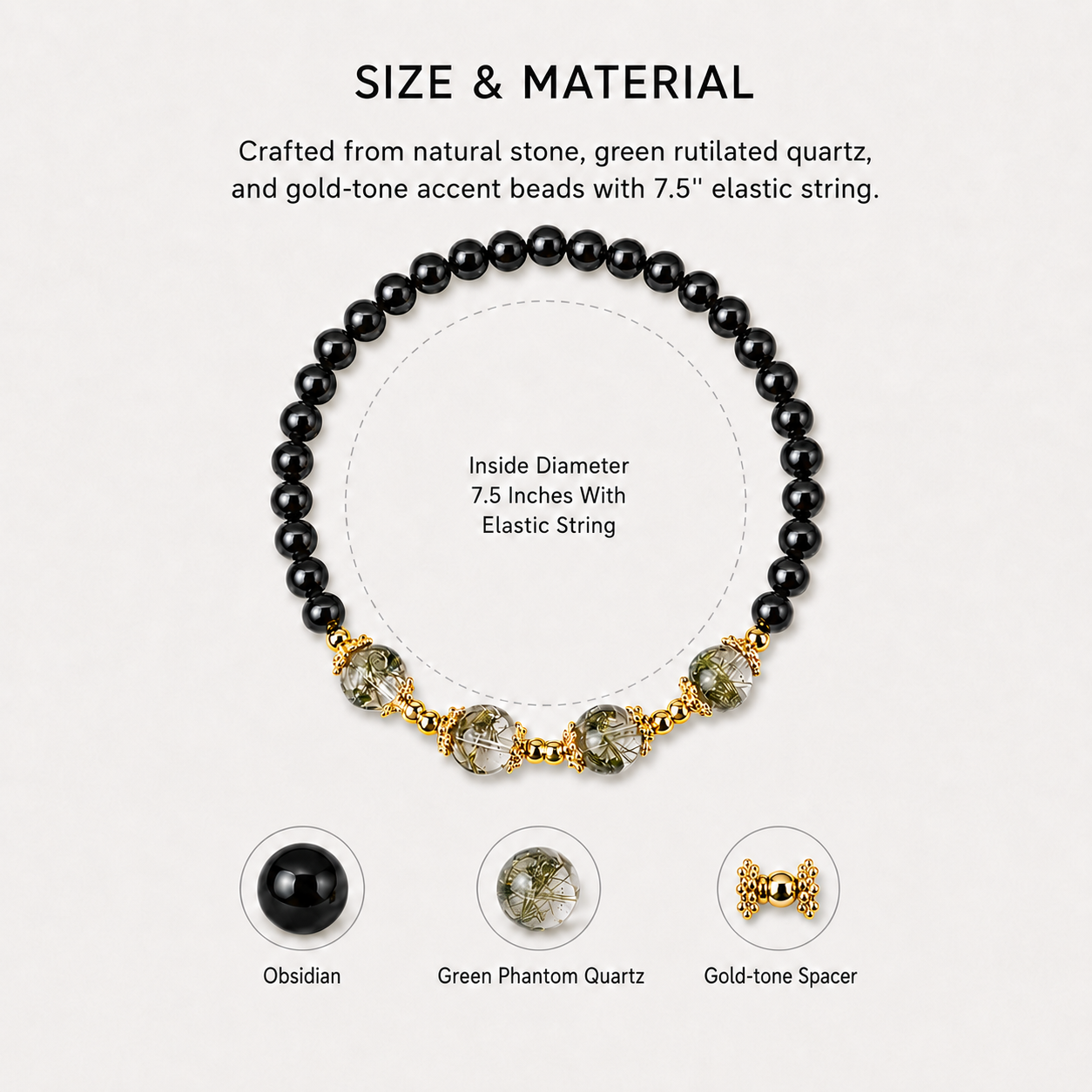 Obsidian & Green Phantom Quartz Energy Bracelets