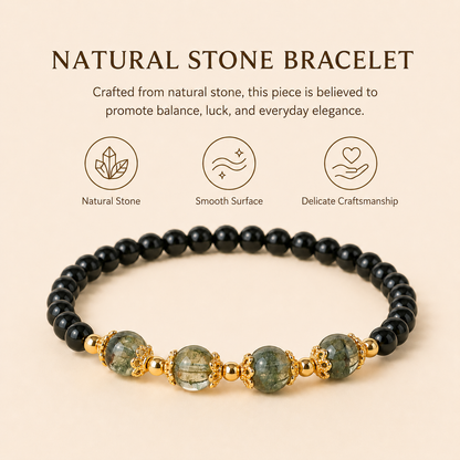 Obsidian & Green Phantom Quartz Energy Bracelets